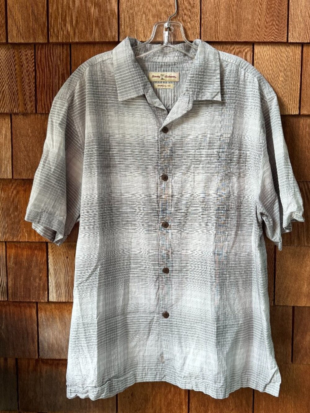 Tommy Bahama Gray Plaid Short Sleeve Button Front Camp Shirt in Men's X-Large